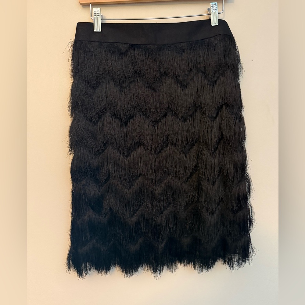 J McLaughlin Black Fringe Midi Skirt